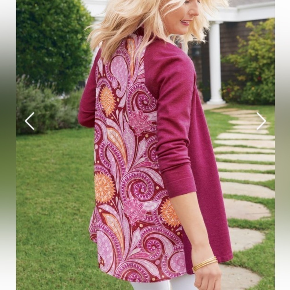 SOFT SURROUNDINGS Pattern Back Cardigan Pink Size L NEW